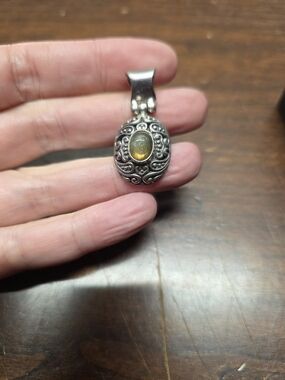 Sterling Silver Ornate Pendant with Yellow/Green Moonstone
